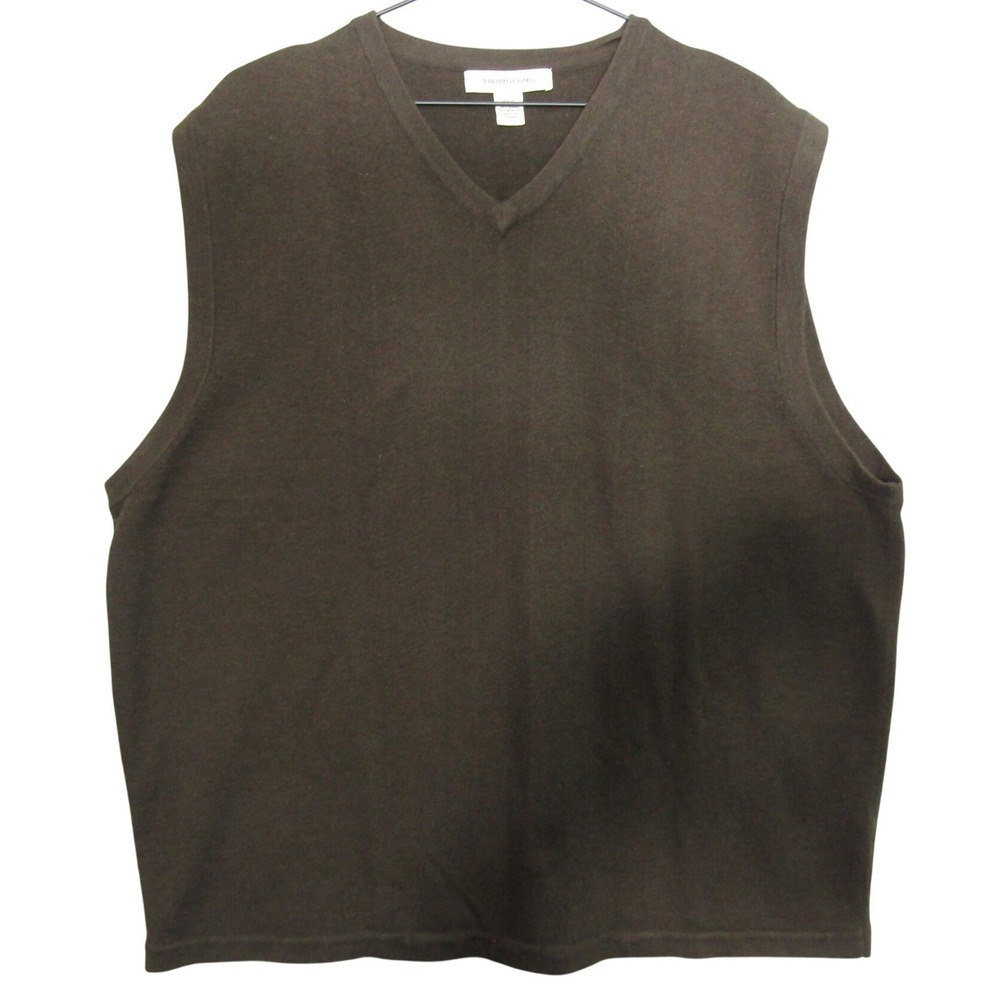 Pronto Uomo Sweater Vest Mens‎ XXL Brown Good V-Neck Wool Blend Solid Classic
